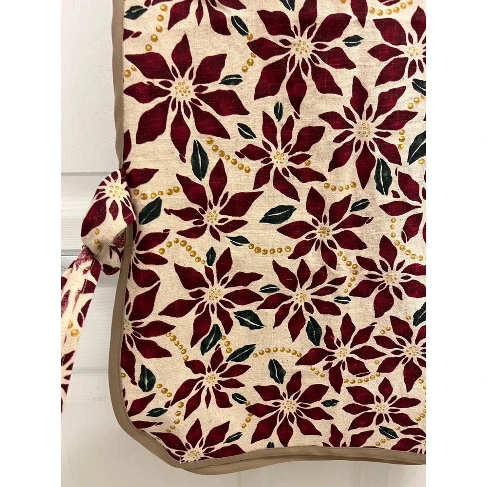 Handcrafted Poinsettia Kitchen Apron: Side Tie, XS-XL Ladies Size